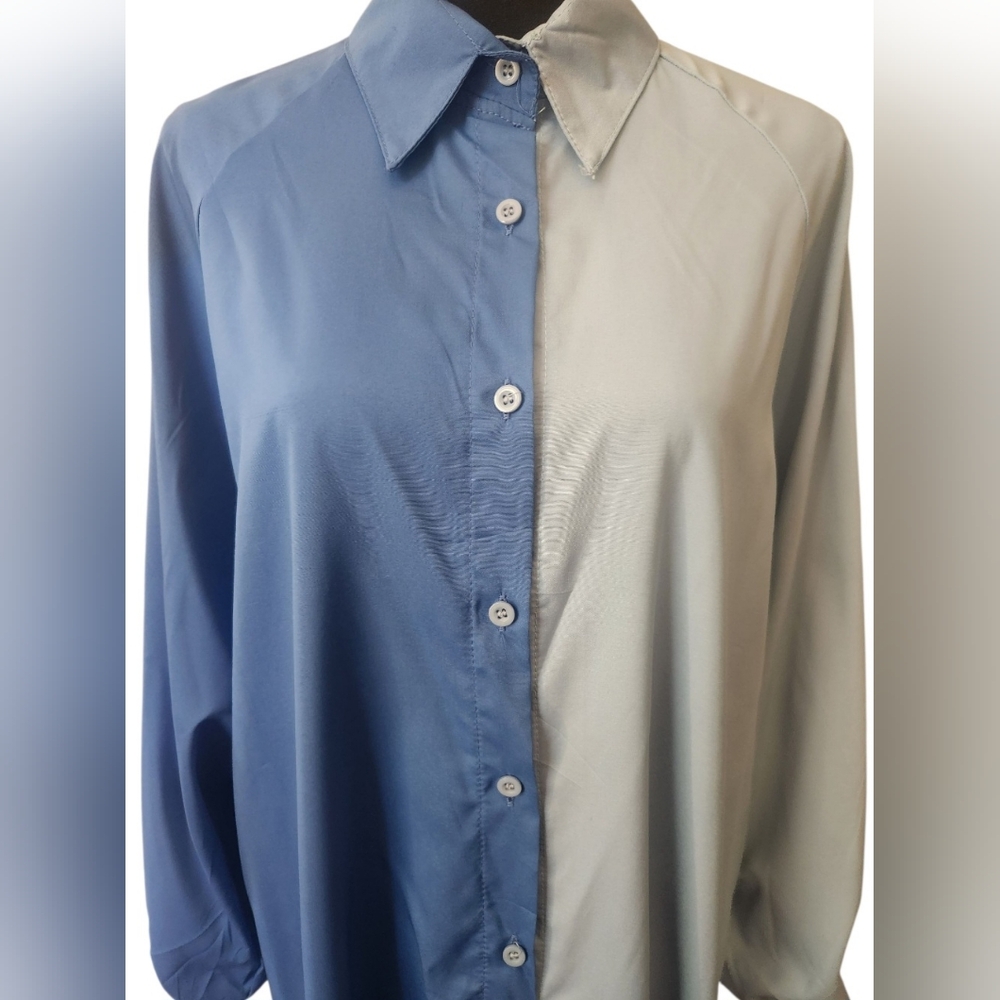 Two-Tone Color Block Button-Up Dress - Picture 8 of 10